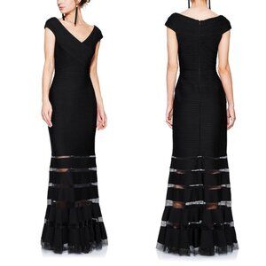 Tadashi Shoji Amata Gown Small Navy‎ blue 6L1143LY-BLACK ribbed trumpet hem